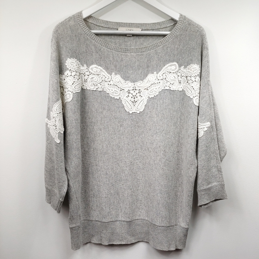 LOFT embroidered applique lace knit sweater L